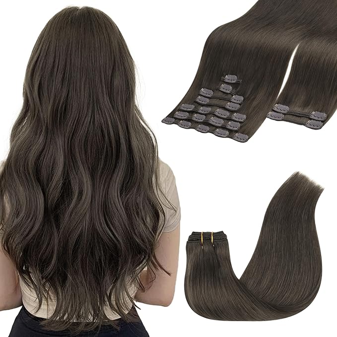 GOO GOO Clip in Hair Extensions Real Human Hair, Remy Human Hair Extensions Clip ins for Women, Natural Human Hair, 14inch 150g 9Pcs, 1C Mocha Brown