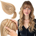 SEGO 100% Real Human Hair Toppers, with Air Bangs, Silk Base 150% Density, Clip in Topper, 2.7肺5.1・ HairPieces for Women, with Thinning/Hair Loss Cover Gray