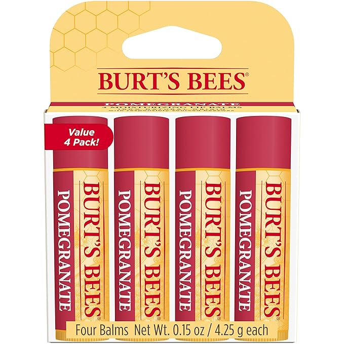 Burt's Bees Lip Balm - Pomegranate, Lip Moisturizer With Responsibly Sourced Beeswax, Tint-Free, Natural Origin Conditioning Lip Treatment, 4 Tubes, 0.15 oz.