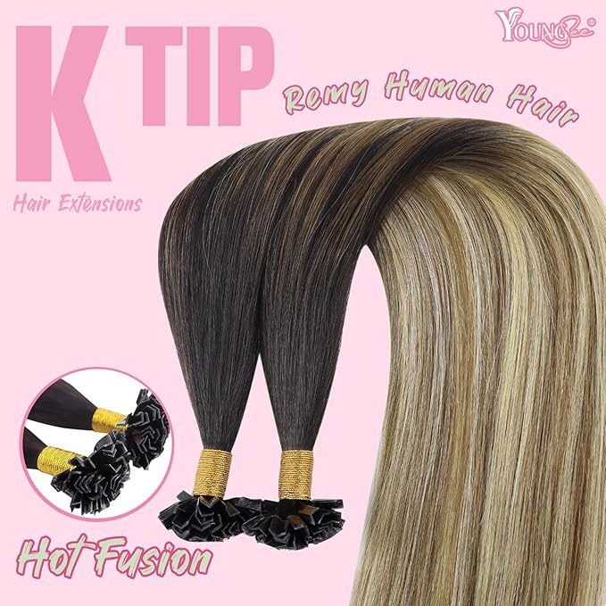 YoungSee K Tip Hair Extensions Human Hair Balayage 20 Inch K Tips Human Hair Extensions Balayage Blonde with Brown 50s/50g