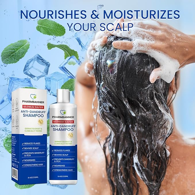 Anti-Dandruff Shampoo with Selenium Sulfide – Medicated Anti-Fungal Formula for Seborrheic Dermatitis & Folliculitis – Itchy, Flaky & Oily Scalp Relief – Menthol & Lavender Oil