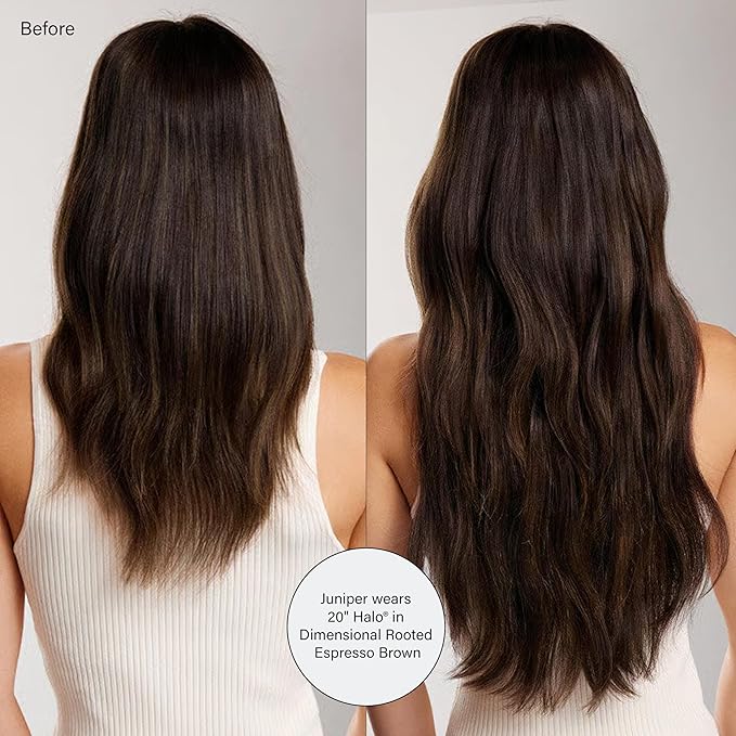 Luxy 100% Remy Human Hair – Halo Clip-In Hair Extensions –Natural Looking Volume & Length - One-Piece - Easy 5-Min Application 140 grams 16" Dimensional Rooted Espresso Brown