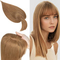 SEGO 100% Real Human Hair Toppers, with Air Bangs, Silk Base 150% Density, Clip in Topper, 2.7”x5.1”, HairPieces for Women, with Thinning/Hair Loss Cover Gray