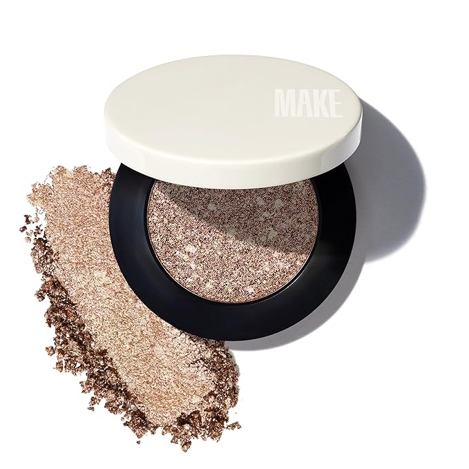 MAKE Beauty Multi-Chromatic Eye Shadow. Metal Reflecting Luminous Foil Finish Creamy, Buildable, Dimensional Long-wear, Crease-proof Powder Eyeshadow, Multichrome Shade - Dream Dust, Gold
