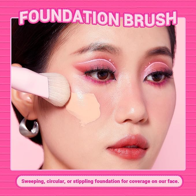 Jessup Foundation Brush and Concealer Brush, Pink Makeup Brushes Set 2Pcs Premium Synthetic Face Make up Brushes for Liquid Cream, T497
