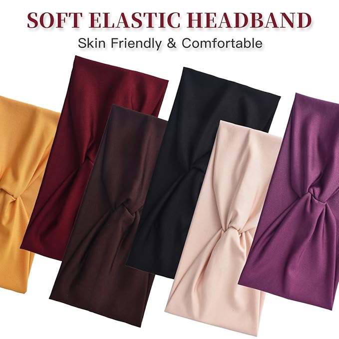 Yeshan 12 Pack Wide Twist Headbands for Women No slip Turban Headband Stretchy Criss Cross Head bands Yoga Workout Sport Hair bands Solid colors Bandana Headbands