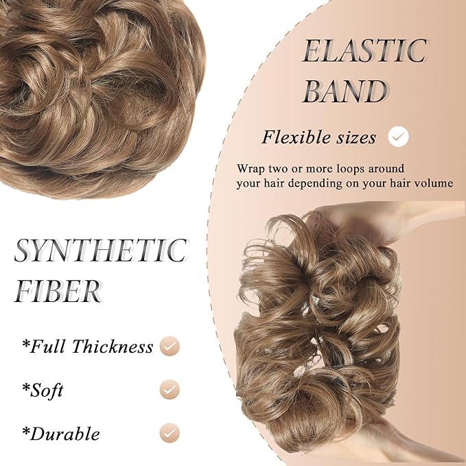 Large Messy Bun Hair Piece Curly Synthetic Extensions Scrunchies Fake Chignon Updo Hairpieces for Women Bronde Balayage