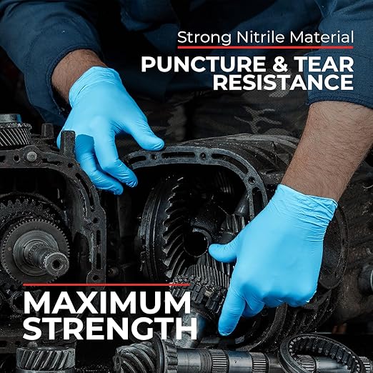 Heavy Duty 6 Mil Blue Nitrile Gloves Disposable Latex & Powder Free -Extra Stretchy Fentanyl Safe |Medical,First Aid Kit,EMT|Food Safe Rubber Gloves for Cooking & Cleaning| Pack of (200)