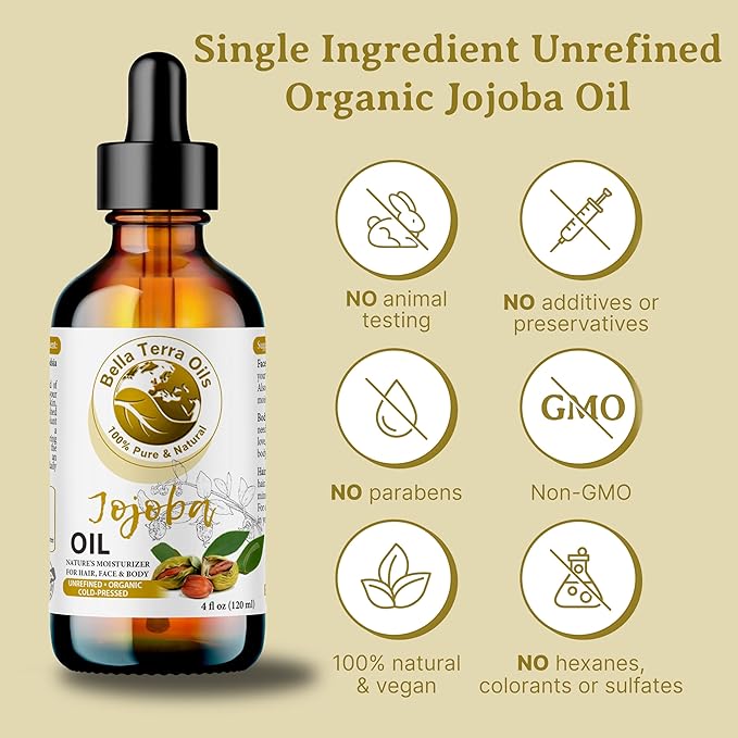 Bella Terra Oils Pure Golden Jojoba Oil – 1gallon, Cold Pressed, Non-GMO, Versatile Beauty Care – 1gallon, Perfect for Hair, Skin, and Nails