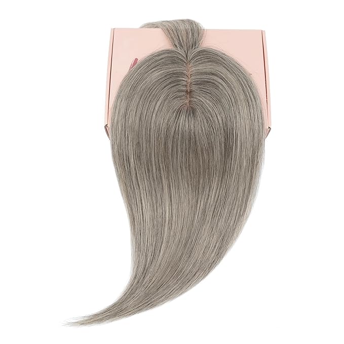 Rich Choices Real Human Hair Toppers for Women With Bang 100% Remy Human Hair Topper for Thinning Hair Clip in Silk Base Hair Topper 10 Inch Salt and Pepper G2 Silver