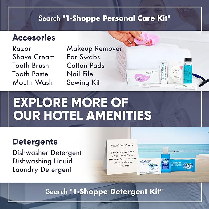 H2O Therapy Hotel Soaps & Toiletries Bulk Set | 1-Shoppe Amenities Kit | 0.85oz Shampoo & Conditioner, Body Wash, Lotion, 1oz Bar Soap | Travel Size | 75 Pieces