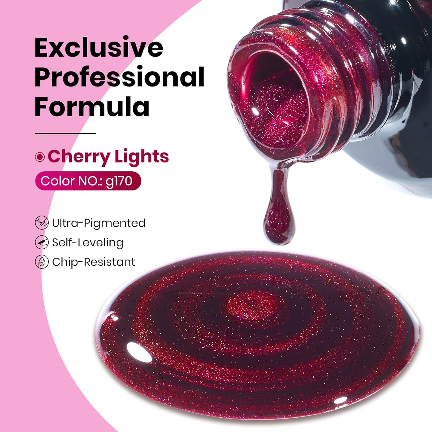 Beetles Red Cat Eye Gel Nail Polish - 15ML Cherry Red Glass Cat Eye Magnetic Glitter Gel Polish with Pink Powder Sheer Gel Soak Off UV Cherry Shimmer Collection Nail Art Design Manicure Gift for Women