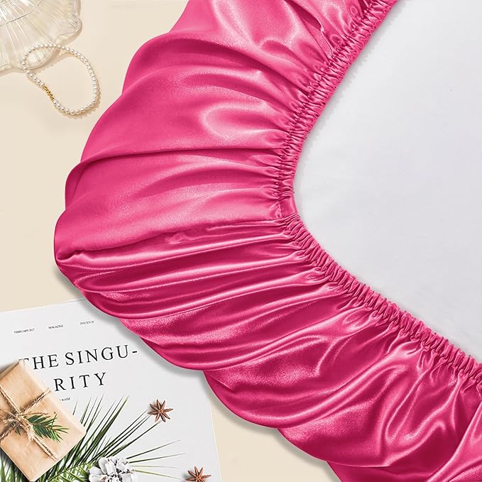 Manyshofu Satin Pillowcases for Hair Protection - 1Pcs Hot Pink Pillow Cases, Elastic Band Standard & Queen Satin Pillowcases Luxury Silky Pillow Cases Travel Pillow Covers