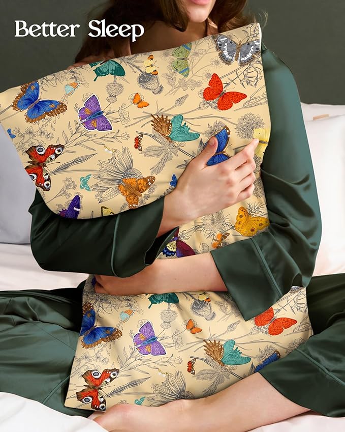2 Pack Mulberry Silk Pillowcase for Hair and Skin - King Size 20 x 36 Inches with Hidden Zipper Line Butterfly 19 Momme Soft Sleeping Silk Pillow Case for Women, Moms