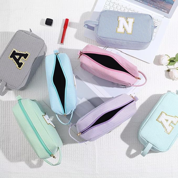 YOOLIFE Travel Cosmetic Bag - Monogram Cute Initial Pink Makeup Bag Toiletry Pouch Make-Up Case, Personalized Birthday Gifts for Best Friend, Sister, Teacher