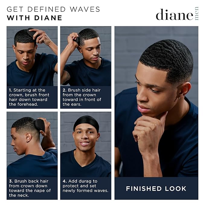 Diane Boar Bristle Brush for Men and Women - Fine to Medium Hair Styling, Wave Styles, Smoothing, Soft Scalp, Club Handle