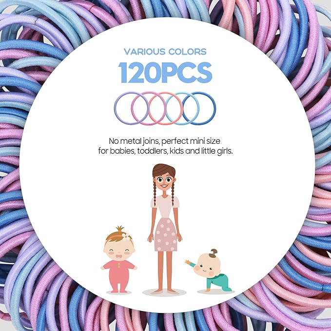 120 Pcs Small Hair Ties for Thin Hair & Kids - 1 Inch, 2mm No-Damage Elastic Bands in, Pastel