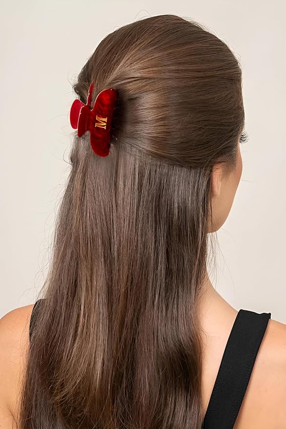 Acrylic Letter Hair Clips for Women - Red Monogram Hair Claw Alphabet Large Hair Clip, Fashion Glitter Claw Clips Elegant And Durable Hair Accessory, Letter L