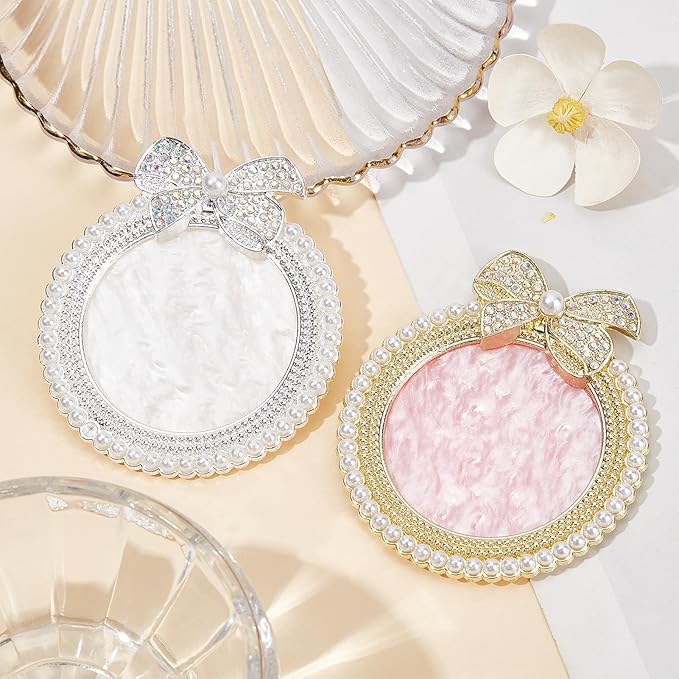 NICENEEDED 2 PCS Resin Nail Art Palette, Nail Art Painting Mixed Color Makeup Palette with Pearls, Rhinestone Bowknot Edge Nail Polish Palettes Nail Art Display Board for Nail Salon