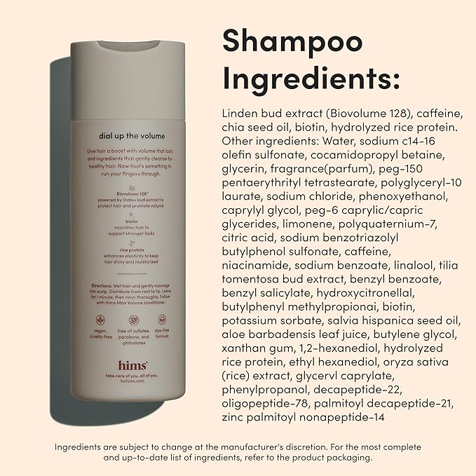 hims Max Volume Men's Shampoo & Conditioner Set - Volumizing Natural Shampoo and Conditioner for Men - Adds Volume, Shine & Bounce - Citrus Spice - 2 x 6.4 fl oz