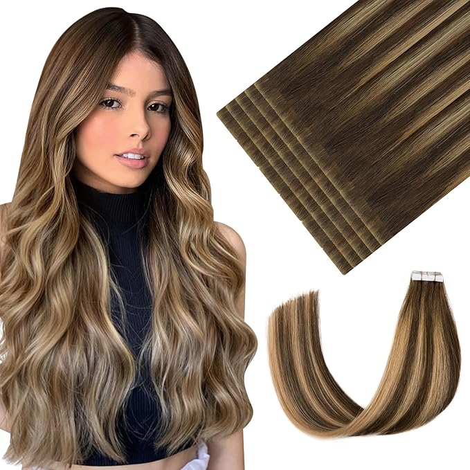 Youngsmile Injection Tape in Hair Extensions Human Hair #4/27/4 Chocolate Brown to Caramel Blonde 20pcs 50g 22 Inch Balayage Injected Tape in Hair Extensions Straight Remy Human Hair (#4/27/4,22'')