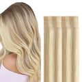 GOO GOO Invisi Edge Tape in Hair Extensions Human Hair, 18A/613A Dark Blonde Highlighted Bleach Blonde, 6pcs 20inch 18g, Virgin Remy Hair, Seamless Injected Tape, Natural Look