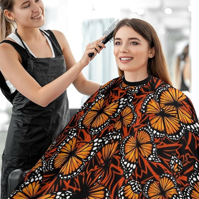 Adults Orange Monarch Butterflies Hair Styling Cape Large, Long Haircut Apron for Hair Cutting Styling, Easy Clean