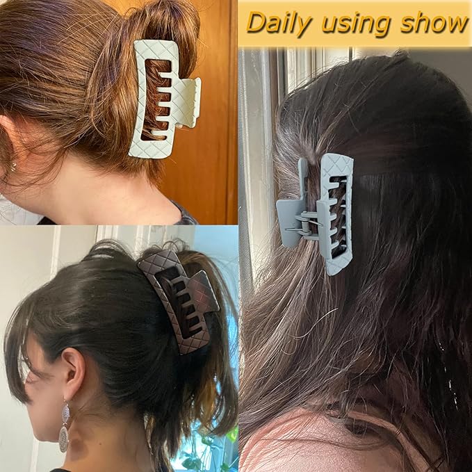 Double Row Teeth Square Claw Clips for Hair 2 Row Claws Rectangle Hair Clips Women Girls Thick Hair Claw Clips Plastic Double Claws Curly Straight Hair Strong Clip Hair Accessories 6 Packs