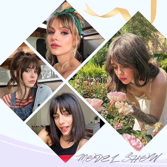 Wispy Bangs Hair Clip, 100% Human Hair Clip In Blonde Bangs for Women, Soft Layered Fake Bangs with Feathered Fringe, Easy Clip-On Design for Daily Wear & Halloween