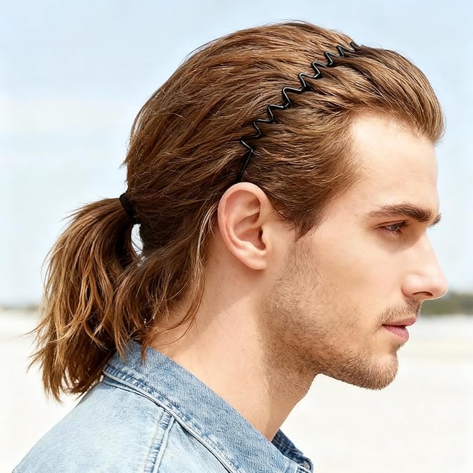2 Pcs Metal Hair Band, Fashion Wavy Spring Metal Headband for Men & Women, Elastic Non Slip Metals Hairband for Daily Use Outdoor Sports Hair Hoop Hairs Accessories