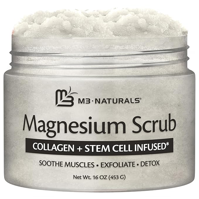 Magnesium Body Scrub for Sore Muscles, Exfoliation, Relaxation and Deep Hydration | Calming & Moisturizing Mineral-Rich Dead Sea Salt Formula With Collagen, Stem Cell & Shea Butter, 16 OZ (453 G)