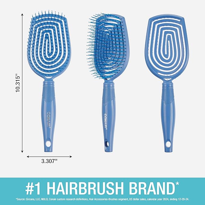 Conair Scalp Care Detangling hairbrush - Curly Hair Brush - Scalp Massager - hairbrushes for women & men - detangler for all lengths and types - can use wet or dry - Blue Aura