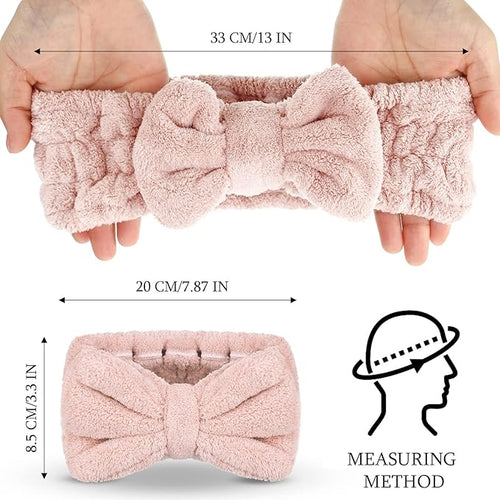3 Pieces Makeup Headband with Bow Spa Headband for Washing Face Makeup Shower Microfiber Skin Care Hair Band and for Christmas Women Gift