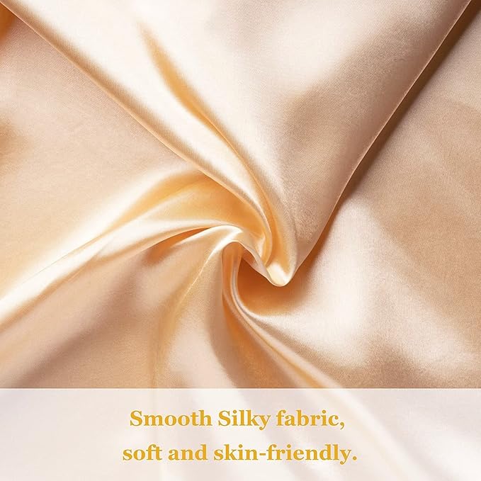 Satin Silk Pillowcase for Hair and Skin, Black Pillow Cases Standard Size Set of 4 Pack Super Soft Pillow Case with Zipper Closure (Champange, Standard(4 Pack))