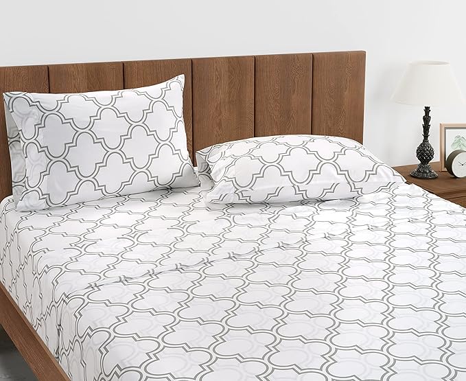 Lane Linen 100% Organic Cotton Pillow Cases Standard Size Set of 2 (20"x26") - Cotton Pillowcases Standard Size - Soft Standard Pillow Cases Set of 2 - Standard Pillowcase Pack of 2 - Trellis Silver