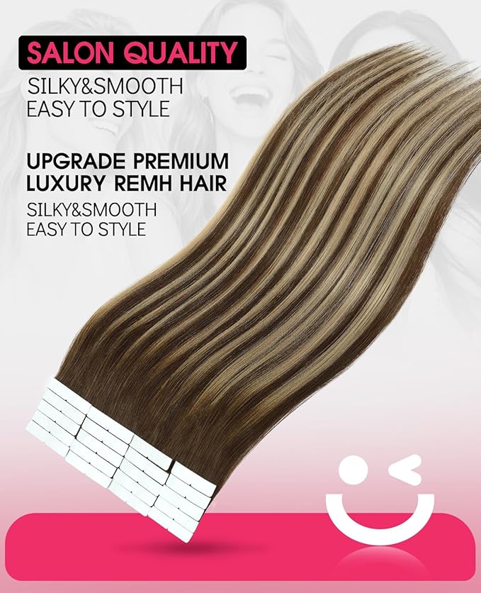 Youngsmile Invisible Tape in Hair Extensions Human Hair #4/27/4 Chocolate Brown to Caramel Blonde 20pcs 45g 20 Inch Balayage Injection Tape in Hair Extensions Human Hair (#4/27/4,20'')