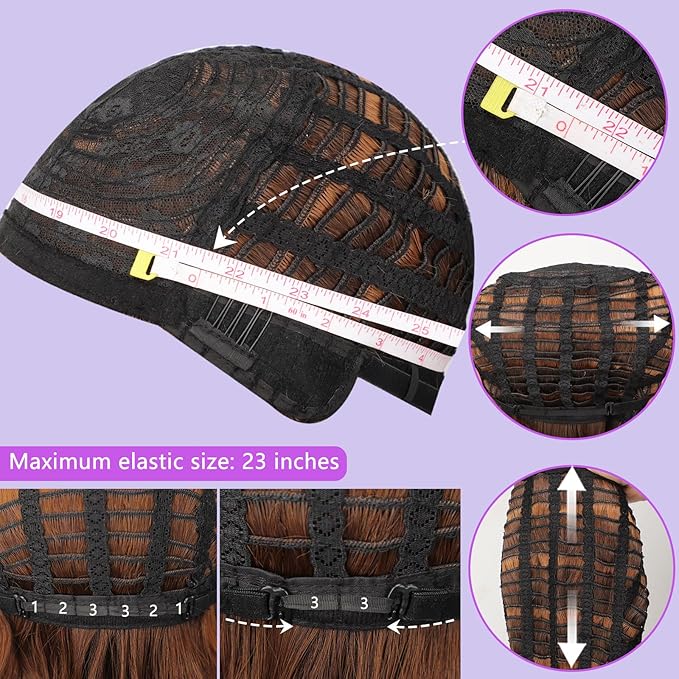 AISI HAIR Wavy Bob Wigs with Bangs for Women Black Mixed Brown Color Short Wavy Bob Curly Wig Synthetic Natural Looking Heat Resistant Fiber Hair for Women