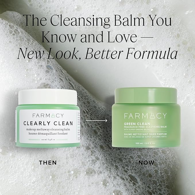 Farmacy Makeup Remover Cleansing Balm - Green Clean Waterproof Makeup Remover + Oil Based Cleanser - Newly Formulated Double Cleanser with Plant Based Waxes + Upcycled Moringa (200ml)