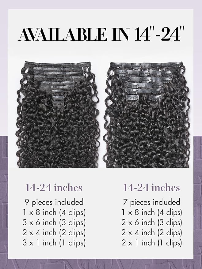 LUVME Burmese Curly Clip in Hair Extensions Real Human Hair Messy Curly Clip Ins Fullness with 2 Pack for Women Brazilian Remy Human Hair Natural Black 135g 14Inch