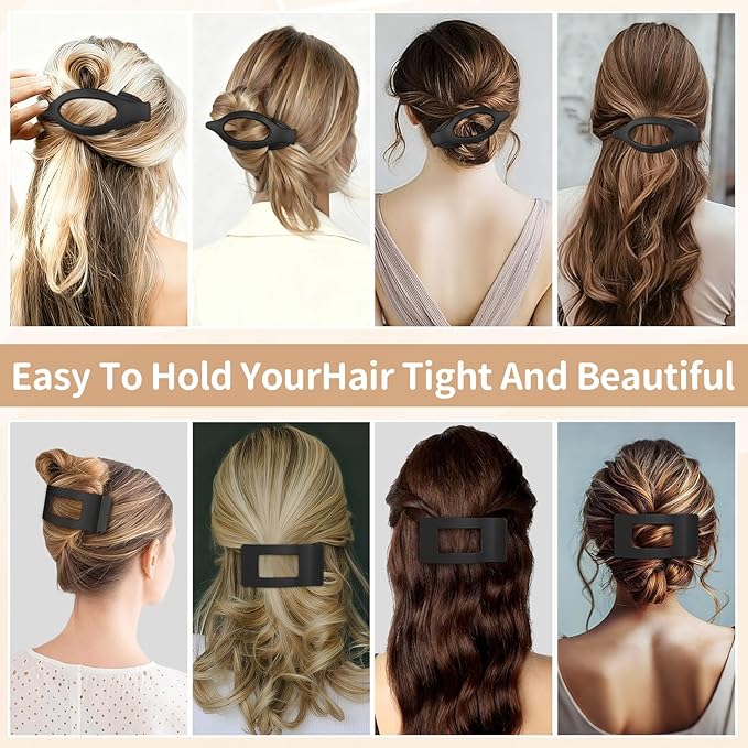 8Pcs French Flat Hair Clips for Women 2 Styles Claw Clips for Girls Matte Flat Hair Claw Clips for Thin and Thick Hair Large Non-slip Strong Hold Hair Accessories for Women (Black)