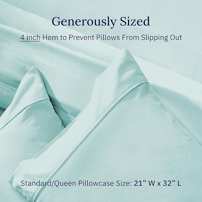 California Design Den Standard Queen Size Pillowcase Set - 400 Thread Count, 100% Cotton Sateen, Set of 2 Pillow Covers, Soft and Breathable - Seafoam