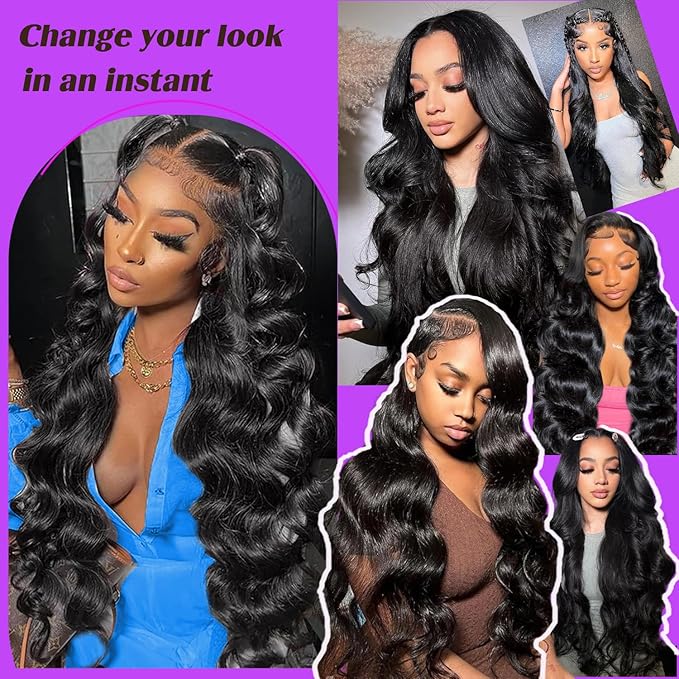 13x6 Lace Front Wigs Human Hair 200% Density Body Wave HD Lace Front Wigs Human Hair Pre Plucked Frontal Wigs Glueless Wigs for Women 20 Inch Natural Color