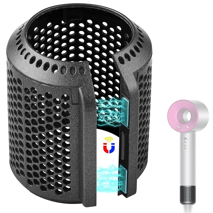 Magnetic Outer Filter Cover Compatible with Dyson Supersonic HD01 HD03 HD08 HD15 Hair Dryer Attachment, Hair Dryer Filter Cage Replacement Parts(Gray)