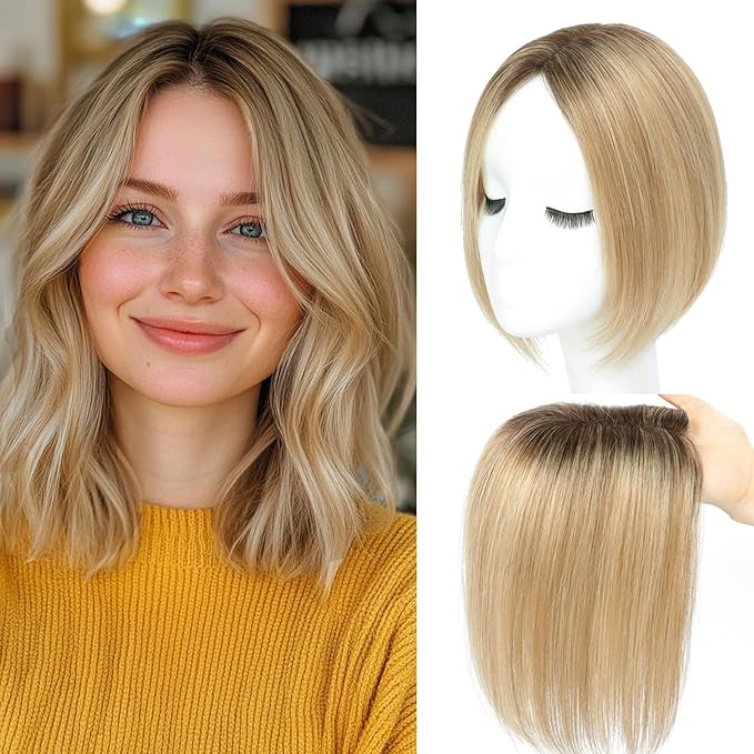 SARO-UP Human Hair Toppers for Women Real Human Hair pieces for Women with Thinning Hair pieces 7 * 10cm Hand-Tied Swiss Base Topper No Bangs 30g Hairpieces 10Inch (4T10/16#)