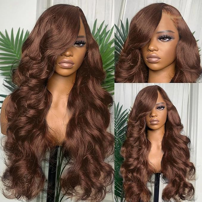 30 Inch Chocolate Brown Lace Front Wig 200 Density 13x6 HD Body Wave Human Hair Wig for Women with Baby Hair