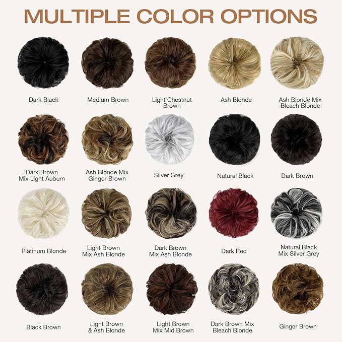 Messy Bun Hair Piece Wavy Curly Scrunchies Fluffy Donut Thick Updo Elegant Chignon Hairpieces for Women Girls, Dark Brown Mix White 1.4oz