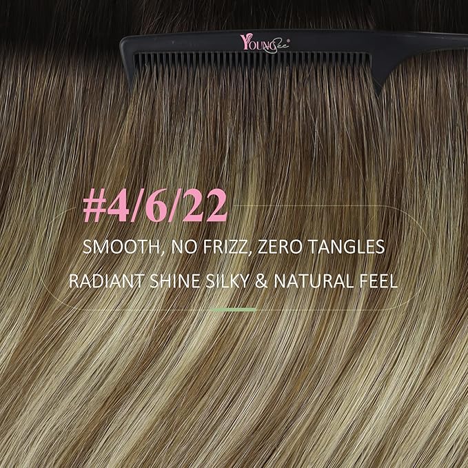 YoungSee Tape in Hair Extensions Human Hair Balayage Dark Brown Tape in Hair Extensions Dark Brown Ombre Medium Brown with Blonde Hair Extension Tape-in -Remy Hair Extension 14In 20pcs 50g