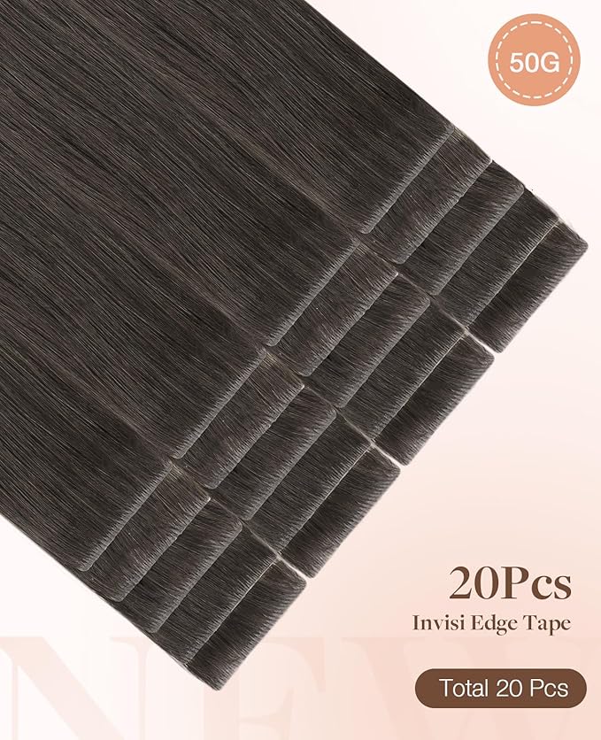 GOO GOO Invisi Edge Tape in Hair Extensions Human Hair, 1C Mocha Brown 20pcs 10inch 30g, Virgin Remy Hair, Seamless Injected Tape, Natural Look