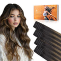 DOORES Invisible Hair Extensions Real Human Hair Tape in Invisi Edge, Dark Brown to Chestnut Brown 10 Injection Tape-ins with 10 Injection Tape-ins 50g 14 Inch, Tape in Extensions