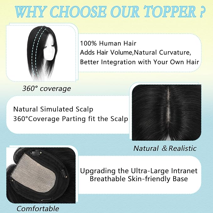 Hair Toppers for Women Real Human Hair, 360° 3D Toppers Pieces for Women with Thinning Crown Side Bangs 14 Inch Upgrade Big Basement (Medium Brown, 14 Inch Side Bangs)